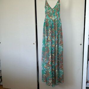 Pink Lily green tropical maxi dress